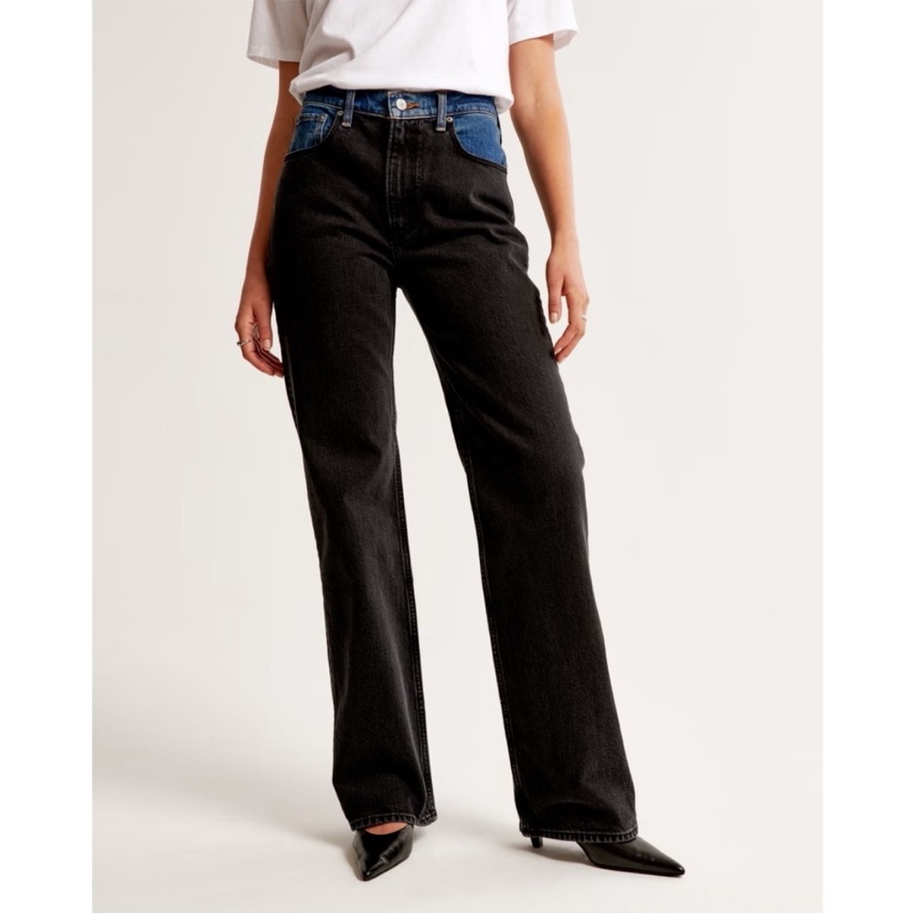 Abercrombie & Fitch The 90s Relaxed Jean high Rise Black Blue Two Tone 28/6 XL